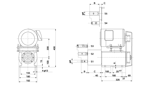 MD45 type dimension drawing