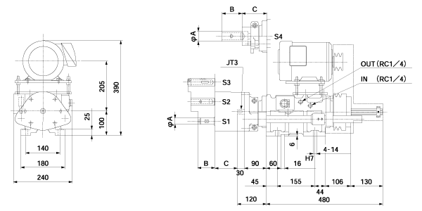 Dimensional drawing of MQD 22